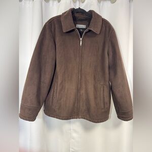 Perry Ellis Men's Chocolate Brown Faux Suede Zip Jacket